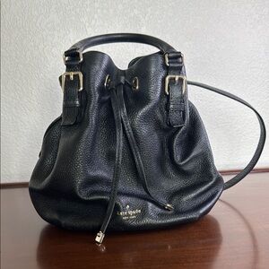 Kate Spade Black Leather Shoulder Bag with Drawstring